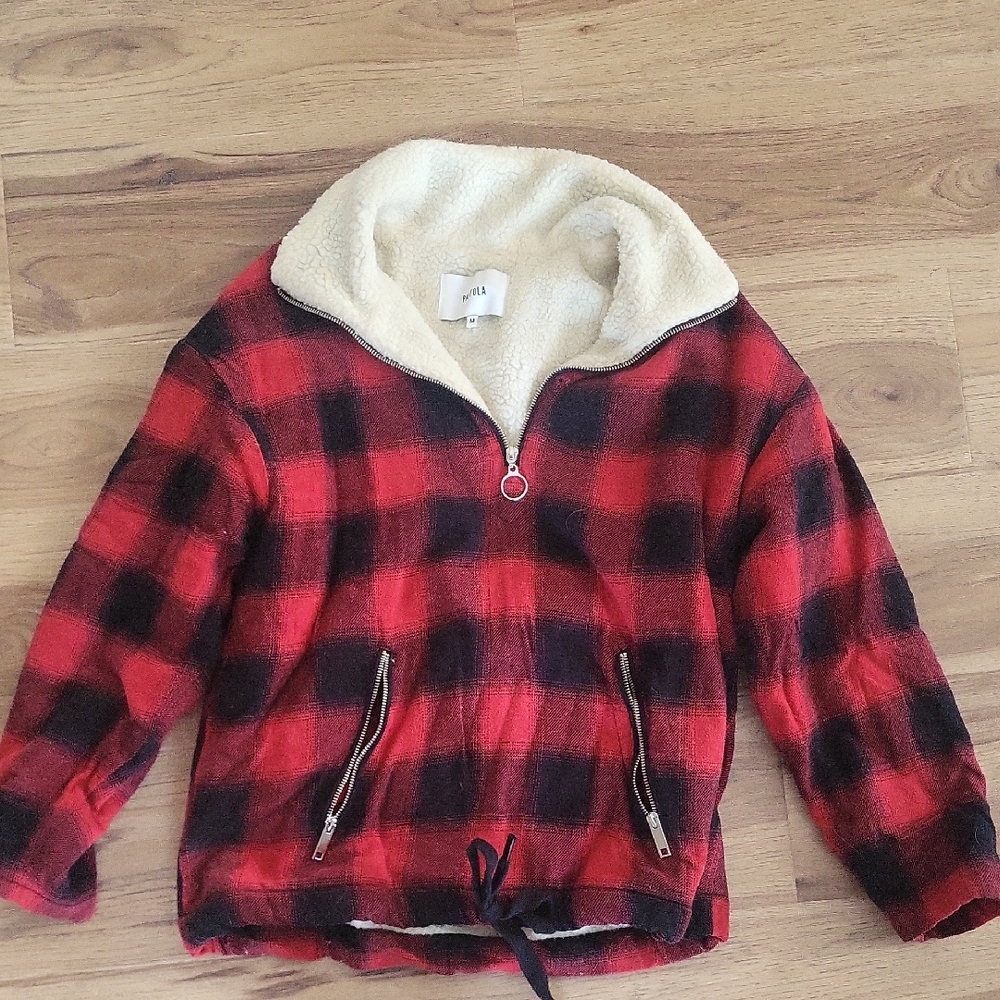 Zara Red and Black Checkered Hoodie